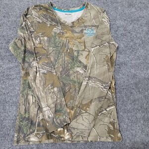 Realtree Long Sleeve Shirt Womens Size M Camo V-Neck Lightweight Outdoor Top